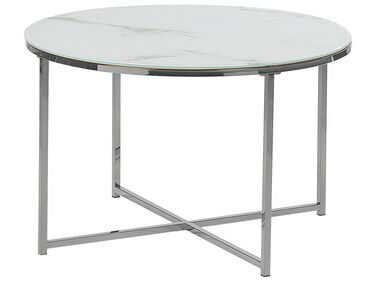 Mesa de centro efecto mármol de vidrio templado blanco/plateado ⌀ 70 cm QUINCY
