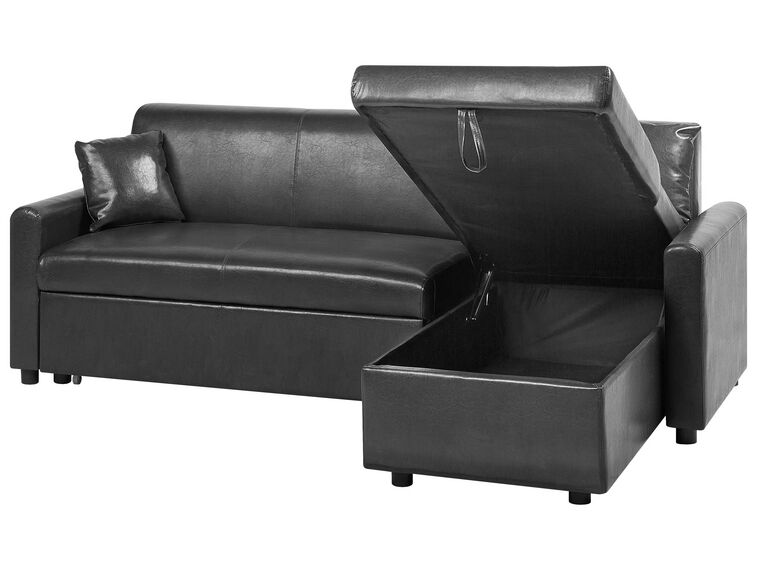 Left Hand Faux Leather Corner Sofa Bed with Storage Black OGNA Beliani.co.uk