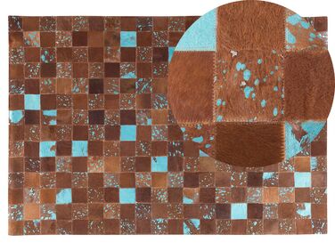 Hnědý kožený patchwork koberec 140x200cm ALIAGA