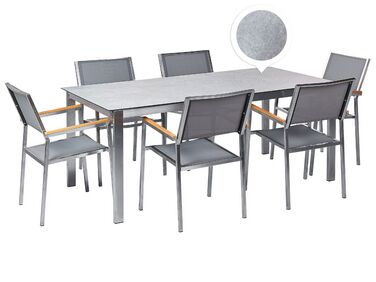 Hatszemélyes szürke üveg étkezőasztal szürke székekkel COSOLETO/GROSSETO