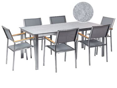 Hatszemélyes szürke üveg étkezőasztal szürke székekkel COSOLETO/GROSSETO