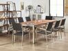 Nyolcszemélyes étkezőasztal eukaliptusz asztallappal és fekete rattanszékekkel GROSSETO_768560