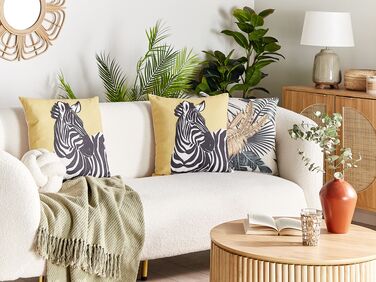Set of 2 Decorative Cushions Zebra Motif 45 x 45 cm Yellow MANKETTI