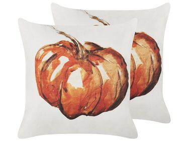 Set of 2 Velvet Cushions Pumpkin Motif 45 x 45 cm Beige and Orange CURBITA