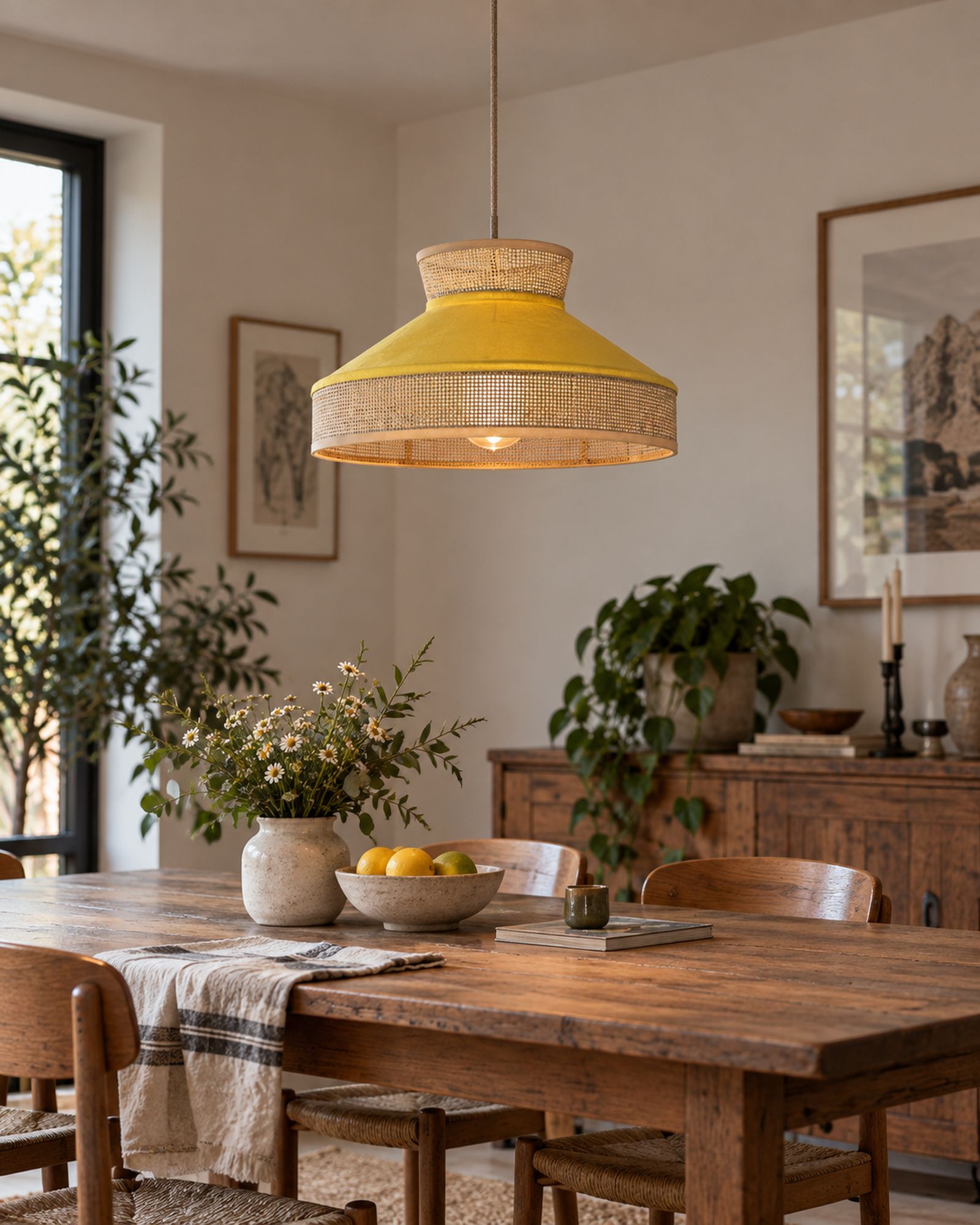 Batali Color Lampadario rattan giallo senape e naturale 167 cm BATALI | Beliani.it