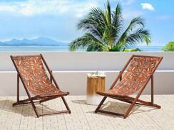 Tumma akaasiapuinen aurinkotuoli punaisella kukkakuviokankaalla 2 kpl ANZIO