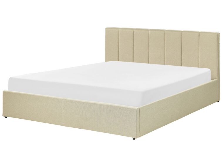 Fabric EU King Size Ottoman Bed Beige DREUX Beliani.co.uk
