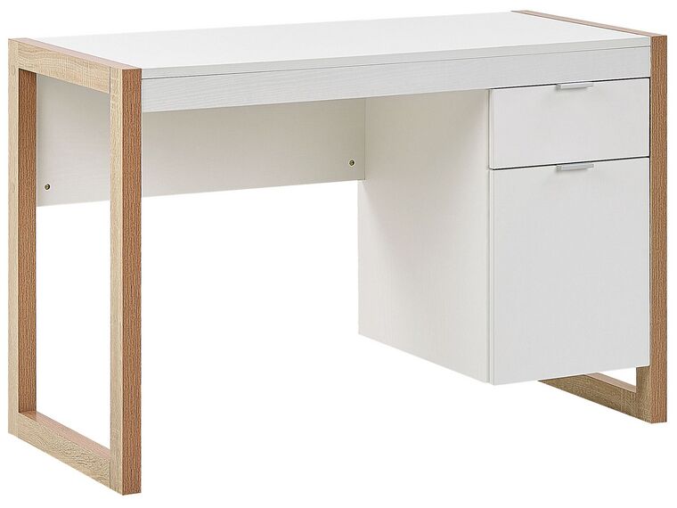 Työpöytä laatikko kaappi valkoinen/vaalea puu 112 x 50 cm JOHNSON_790280