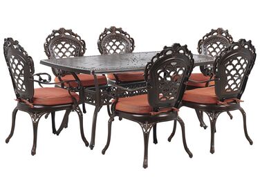 Zestaw ogrodowy metalowy stół i 6 krzeseł brązowy LIZZANO