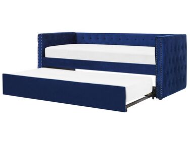 Łóżko wysuwane welurowe 90 x 200 cm niebieskie GASSIN 