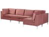 Left Hand 5 Seater Modular Velvet Corner Sofa Pink EVJA_859005