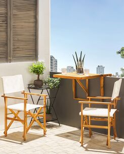 Vaalea akaasiapuinen puutarhatuoli luonnonvalkoisella kankaalla 2 kpl CINE