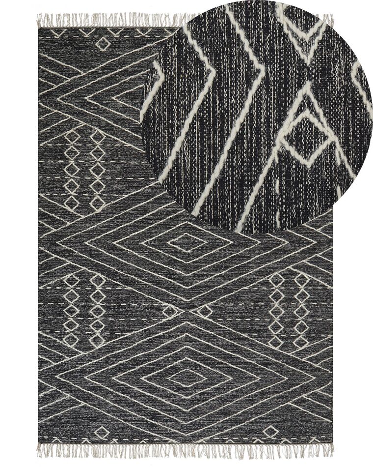 Teppich Baumwolle schwarz / weiß 140 x 200 cm geometrisches Muster Kurzflor KHENIFRA_831112