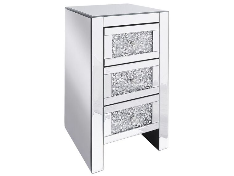 3 Drawer Mirrored Bedside Table Silver LORAY_789135