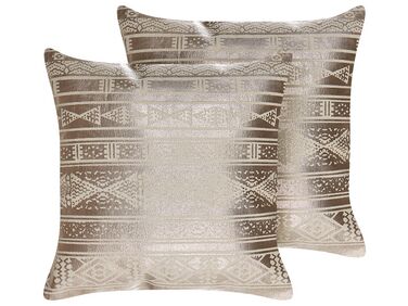 Set of 2 Cotton Cushions Geometric Pattern 50 x 50 cm Rose Gold OUJDA