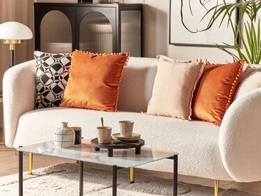 Set of 2 Velvet Cushions Pom Poms 45 x 45 cm Orange AERANGIS