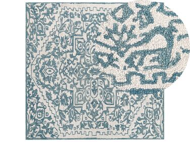 Teppich Wolle weiß / blau 200 x 200 cm AHMETLI
