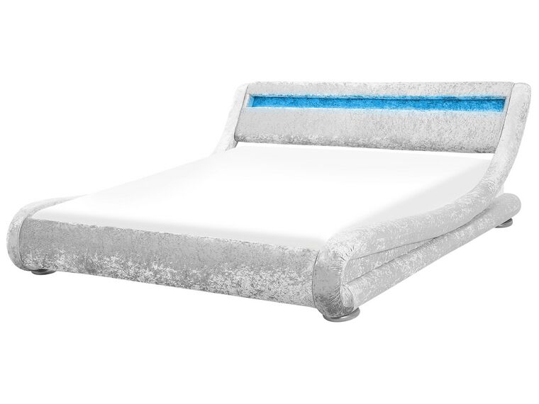 Sametová vodní postel s LED 180 x 200 cm stříbrná AVIGNON_737318