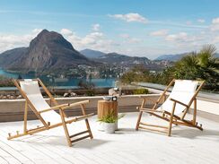 Vaalea bambu aurinkotuoli luonnonvalkoisella kankaalla 2 kpl ATRANI Vaalea bambu aurinkotuoli luonnonvalkoisella kankaalla 2 kpl ATRANI