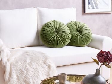 Set of 2 Velvet Cushion with Pleats ⌀ 38 cm Green BODAI