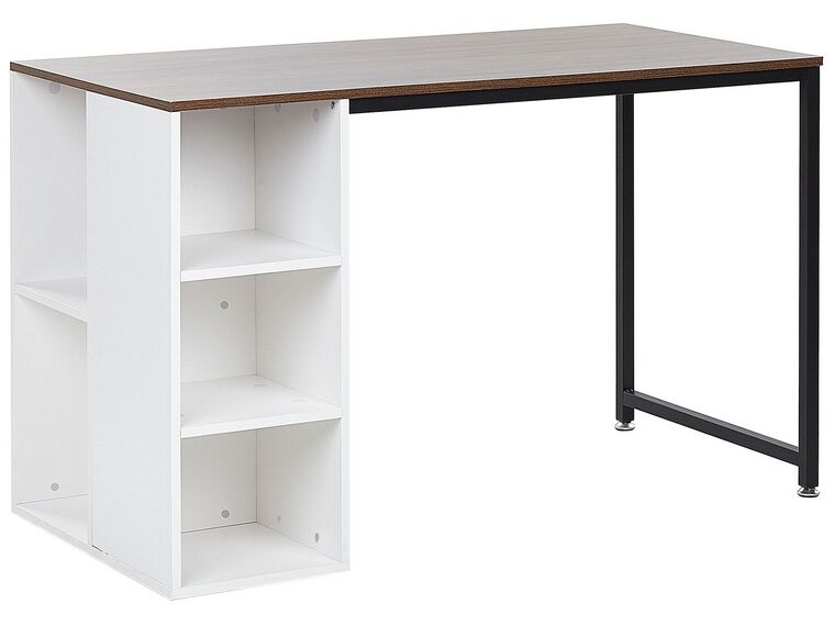 Home Office Desk with Shelves 120 x 60 cm Dark Wood and White DESE_791162