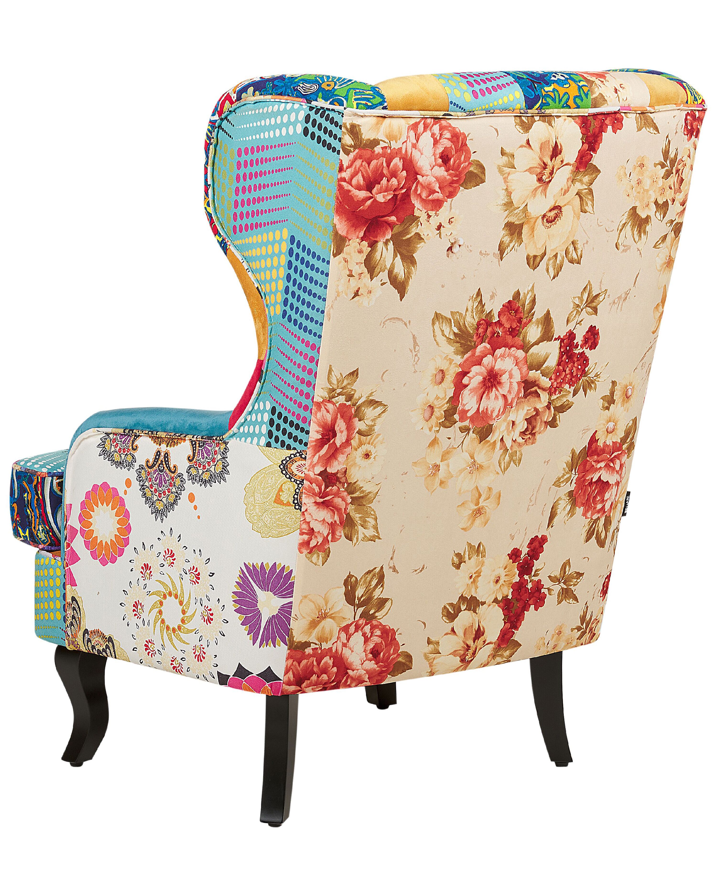 Fabric Wingback Chair Patchwork Blue MOLDE | Beliani.co.uk