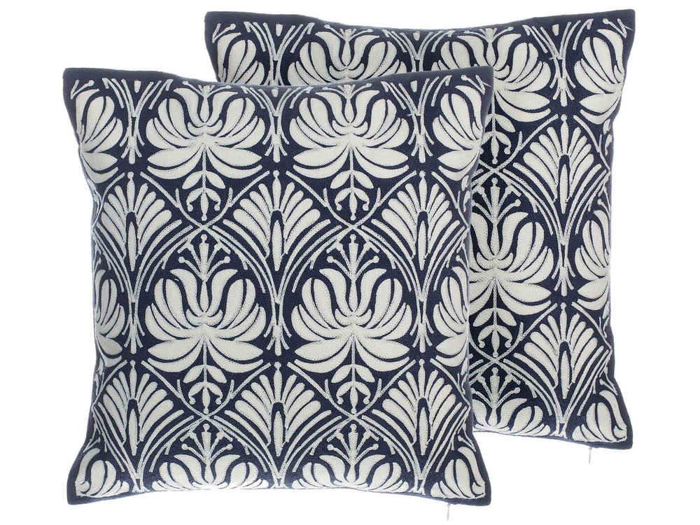 Lot de 2 coussins 45 x 45 cm en coton avec motif baroque bleu et