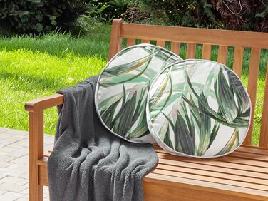 Set of 2 Outdoor Cushions Leaf Pattern ⌀ 40 cm Green and White CALDERINA