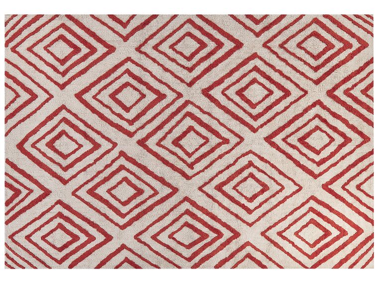 Shaggy Cotton Area Rug 160 x 230 cm Off-White and Red HASKOY_842979