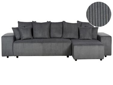 Left Hand Jumbo Cord Corner Sofa Bed with Storage Dark Grey LUSPA