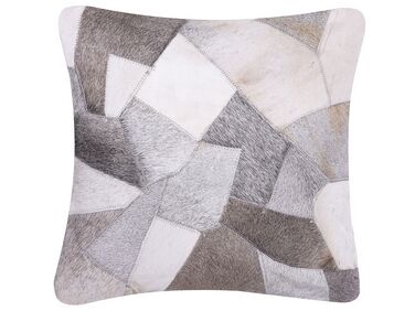 Leather Cushion Patchwork Pattern 45 x 45 cm Grey NEELOOR