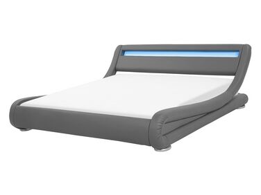 Vodná posteľ z umelej kože s LED 140 x 200 cm sivá AVIGNON