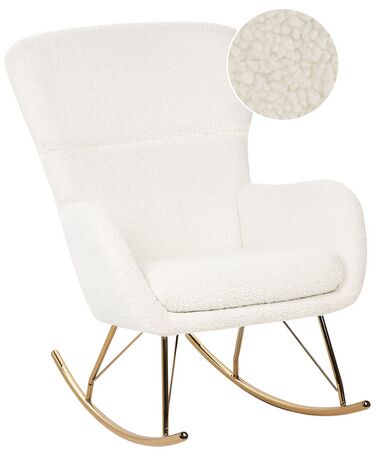 Cadeira de baloiço em tecido bouclé branco e dourado ANASET