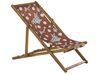 Set of 2 Acacia Folding Deck Chairs and 2 Replacement Fabrics Light Wood with Off-White / Poppies Pattern ANZIO_819697
