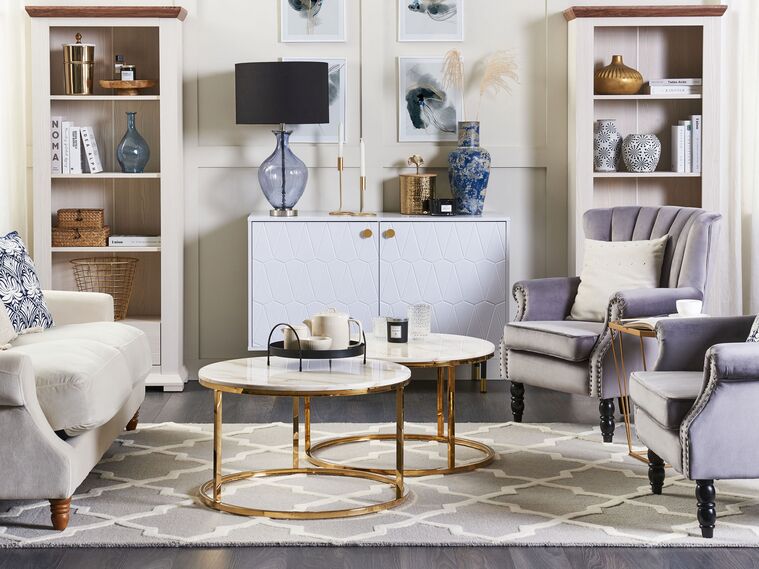 Marble Effect Coffee Table Beige with Gold CORAL Beliani.co.uk