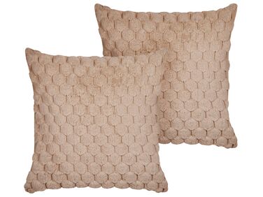 Set of 2 Faux Fur Cushions 43 x 43 cm Sand Beige PURSLANE