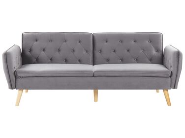 Velvet Sofa Bed Grey BARDU