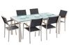 6 Seater Garden Dining Set Triple Plate Cracked Ice Glass Top with Black Chairs GROSSETO_724936