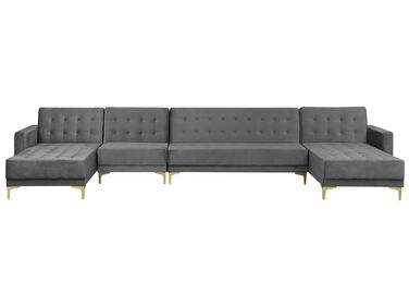 6 Seater U-Shaped Modular Velvet Sofa Grey ABERDEEN