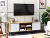 Móvel de TV com 2 portas e 3 prateleiras em madeira clara e branco PALMER_823622