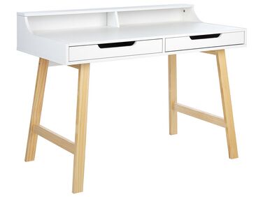 Skrivbord för hemmakontor med 2 lådor och hylla 110 x 58 cm vit med ljust trä BARIE