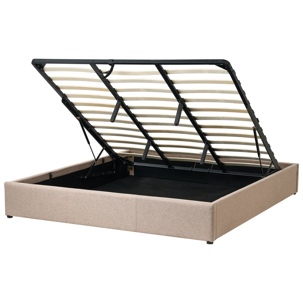 Łóżko z pojemnikiem tapicerowane 180 x 200 cm beżowe DINAN