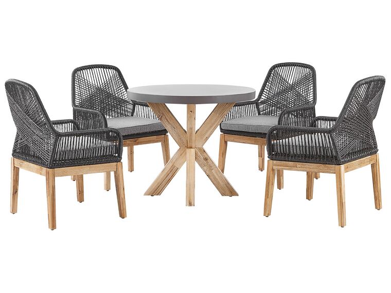 Trädgårdsmöbelset av runt bord och 4 stolar svart/grå OLBIA_809604