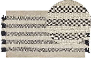 Teppich Wolle cremeweiß / schwarz 80 x 150 cm Streifenmuster Kurzflor TACETTIN