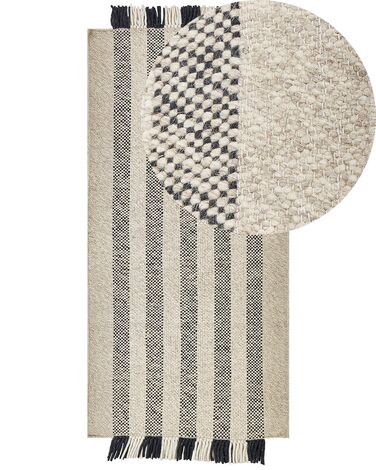 Teppich Wolle cremeweiß / schwarz 80 x 150 cm Streifenmuster Kurzflor TACETTIN