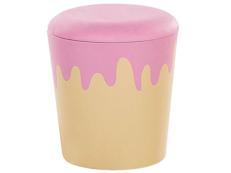 Kids Pouffe with Storage Beige and Pink MOUSEE_779596