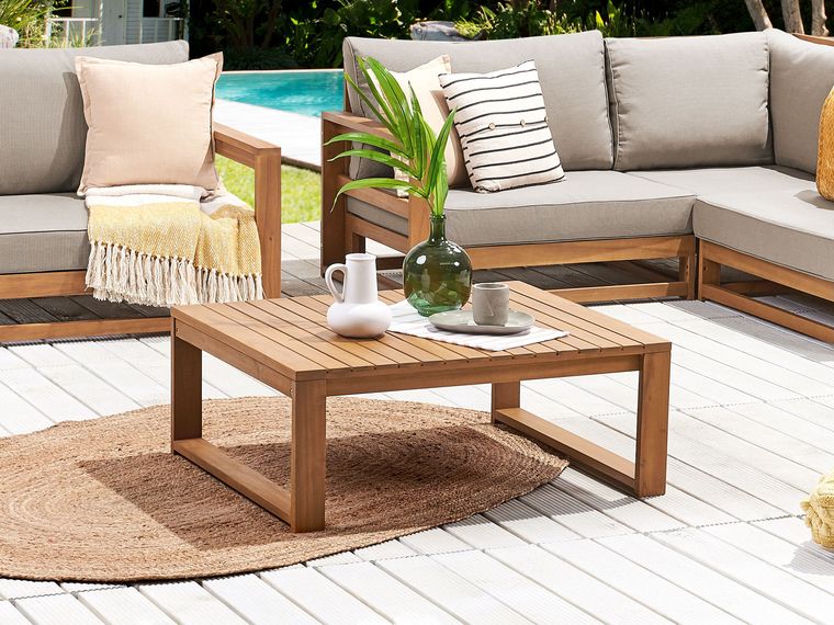 Certified Acacia Wood Garden Coffee Table 90 X 75 Cm Light TIMOR II certified-acacia-wood-garden-coffee-table-90-x-75-cm-light-timor-ii