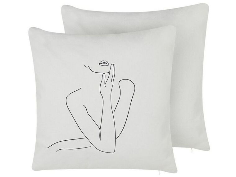2 bawełniane poduszki dekoracyjne z motywem kobiety 45 x 45 cm białe MEADOWFOAM_818789