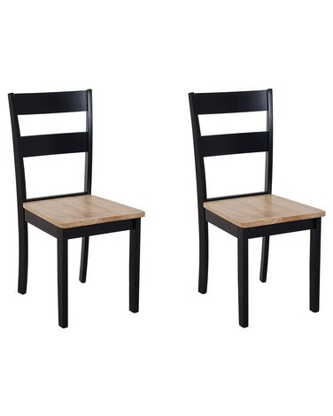 Set of 2 Dining Chairs Black and Light Wood GEORGIA