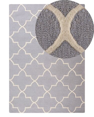 Teppich Wolle grau 140 x 200 cm marokkanisches Muster Kurzflor SILVAN
